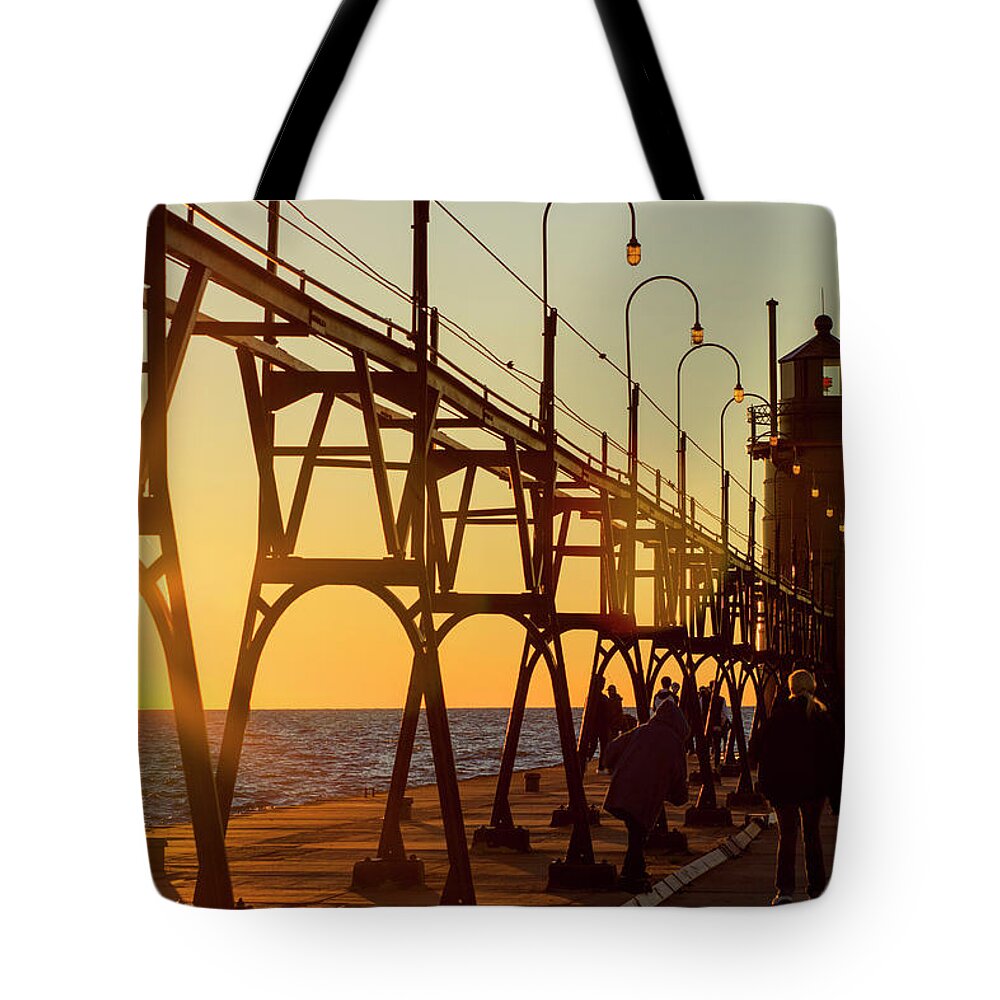 South Haven Tote Bag featuring the photograph Big Bright Sunset by Tammy Chesney