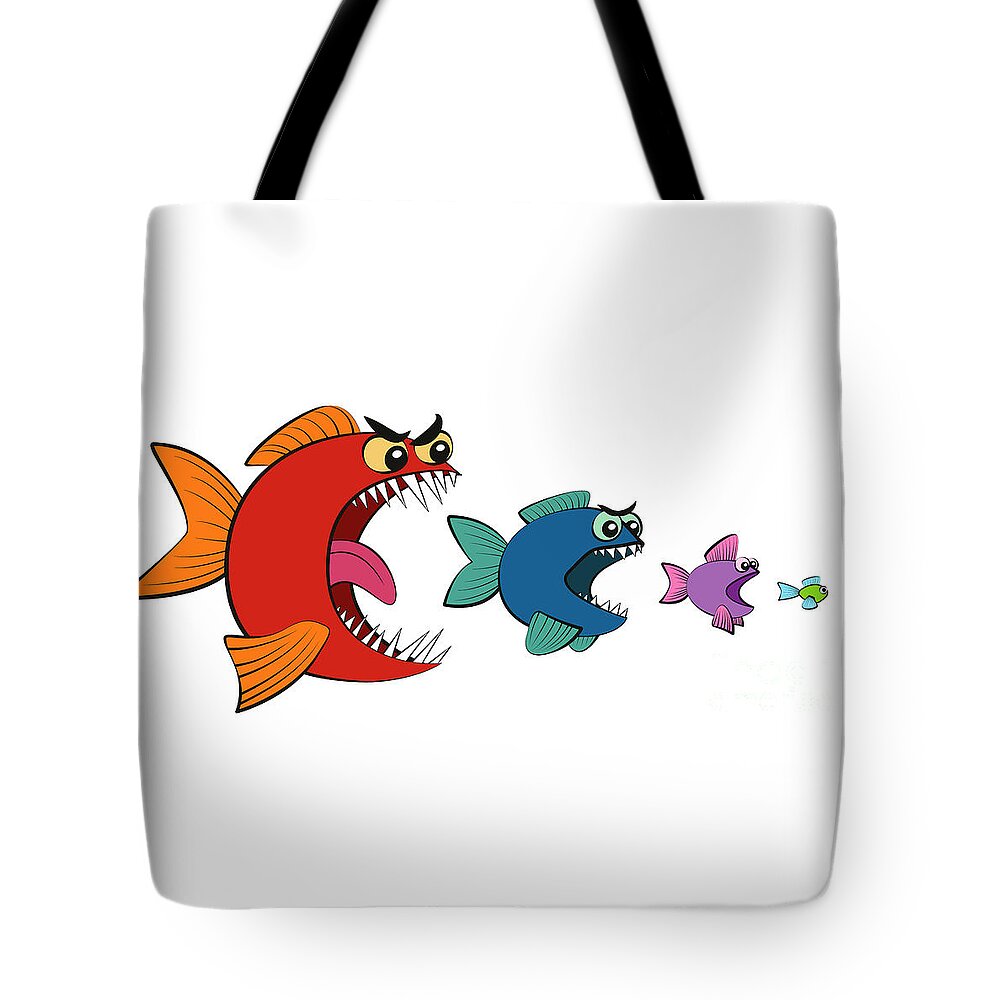 Big Fish Eating Small Fish Comic Tote Bag