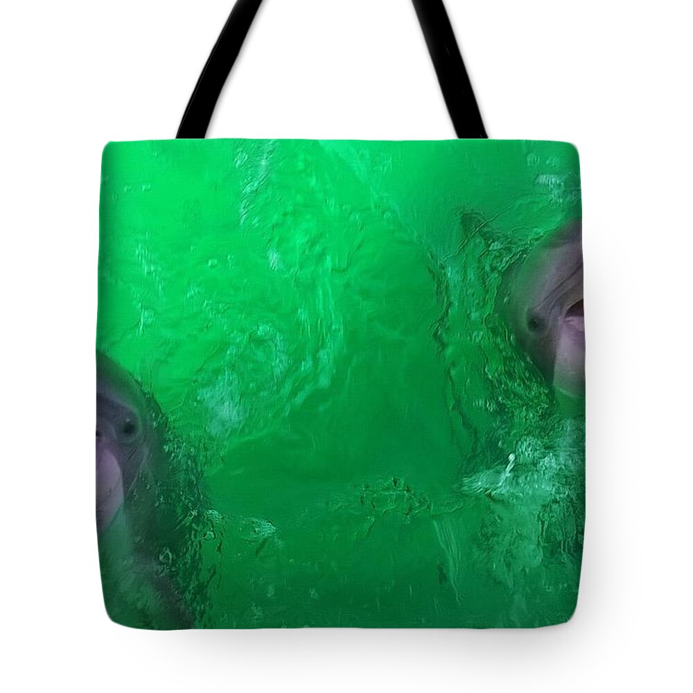 Dolphins Ocean Beach Tote Bag featuring the photograph Big Fish in Green Water by James and Donna Daugherty