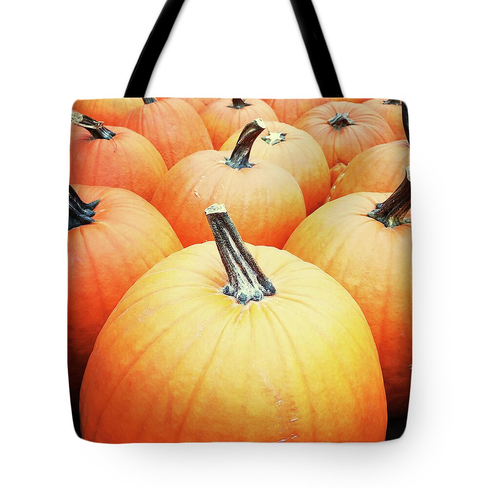 Pumpkin Tote Bag featuring the photograph Big orange pumpkins by GoodMood Art