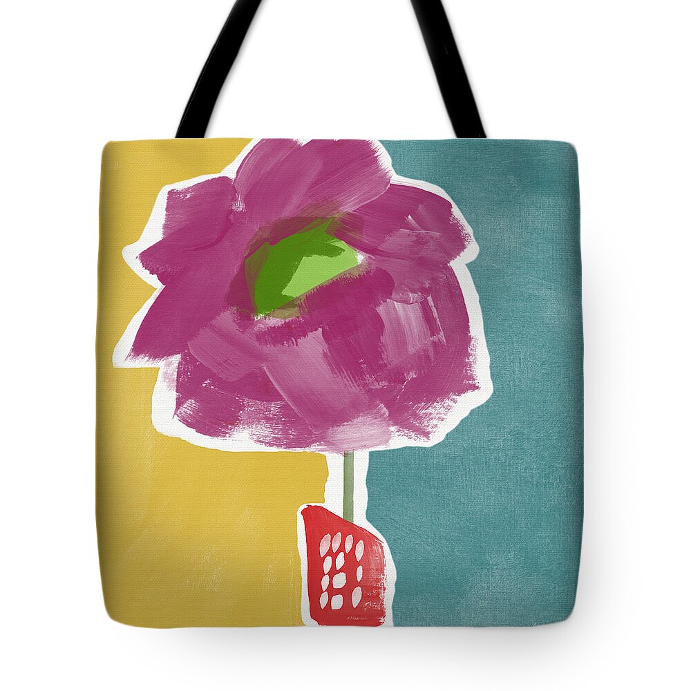 Modern Tote Bag featuring the painting Big Purple Flower in A Small Vase- Art by Linda Woods by Linda Woods