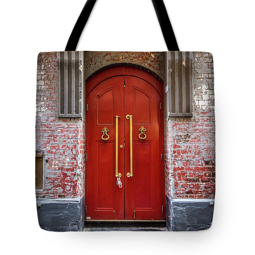 Doors Tote Bag featuring the photograph Big Red Doors by Perry Webster