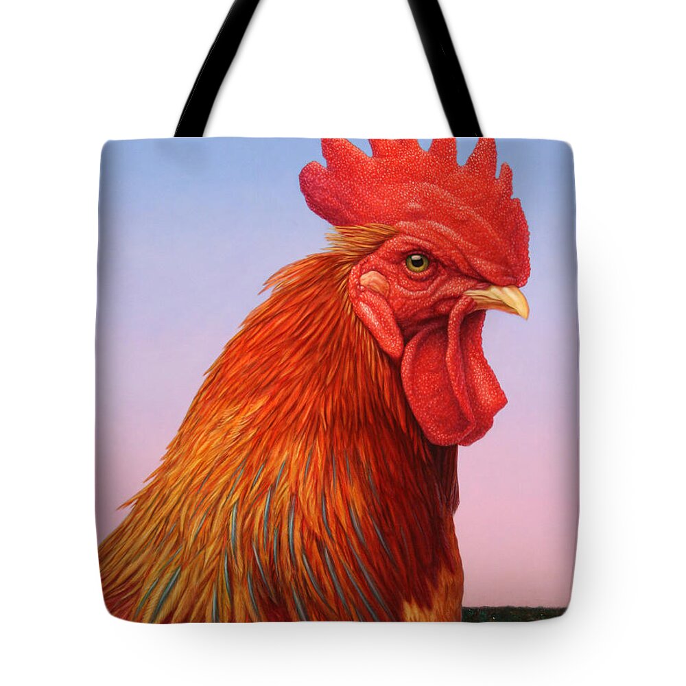 Rooster Tote Bag featuring the painting Big Red Rooster by James W Johnson