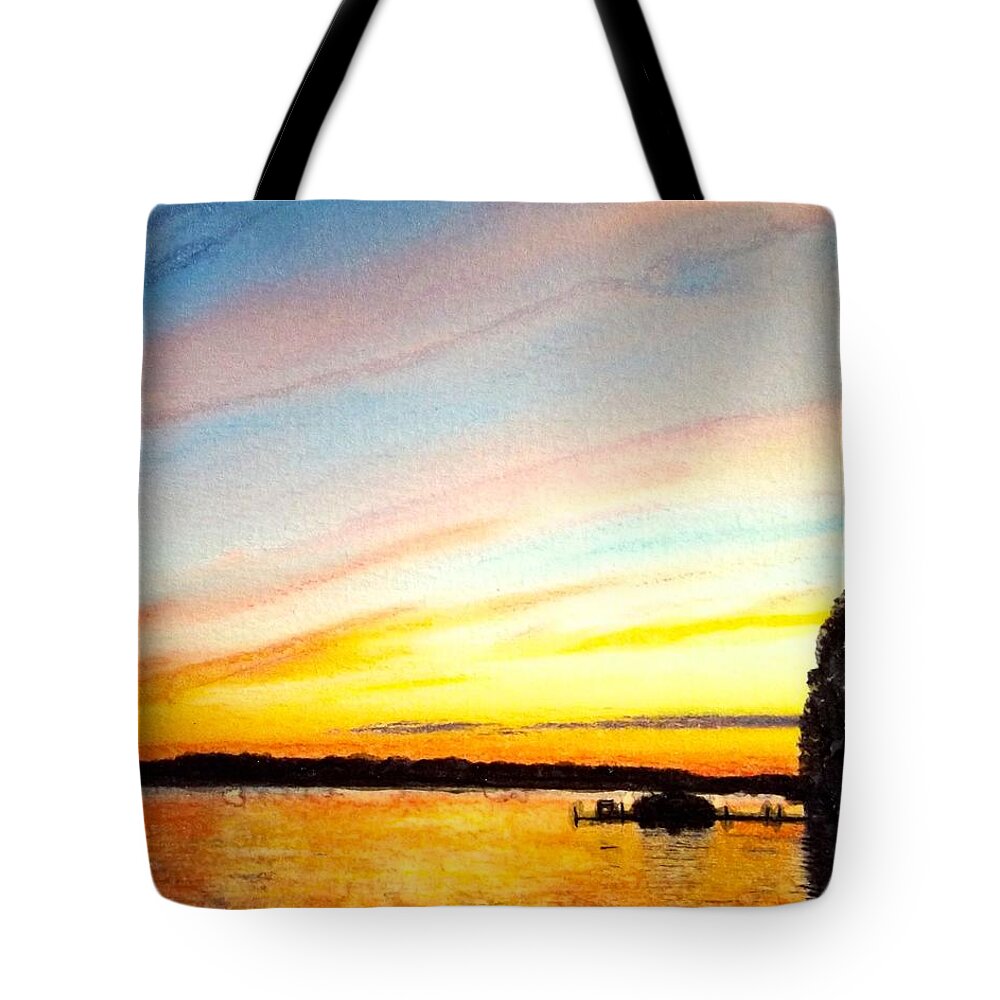 Big Sissabagama Tote Bag featuring the painting Big Sis Sunset by Cara Frafjord