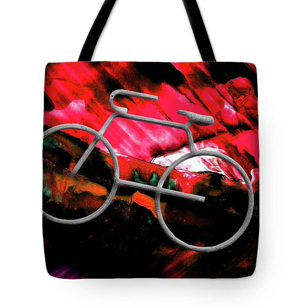 Bike Tote Bag featuring the mixed media Big Spring Bike RED by Lesa Fine