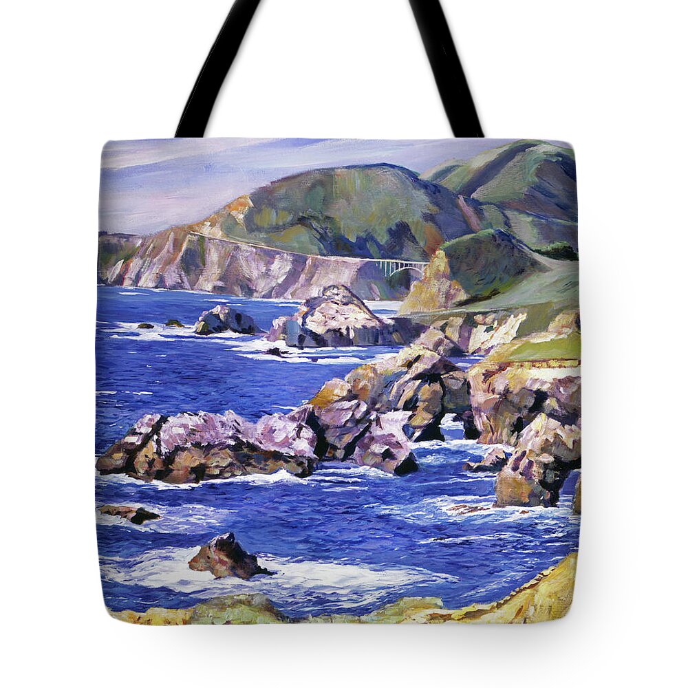 Seascape Tote Bag featuring the painting Big Sur California Coast by David Lloyd Glover