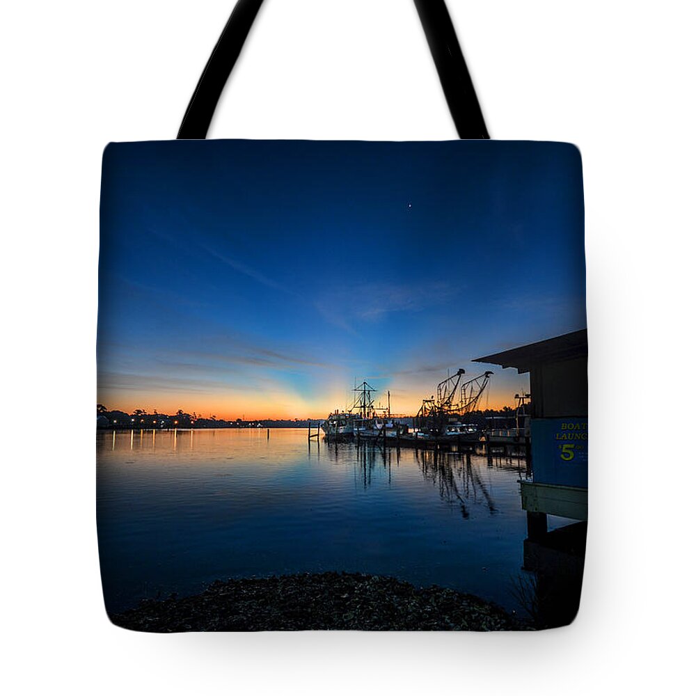 Bon Secour Tote Bag featuring the photograph Billys Boat Launch Sunrise by Michael Thomas