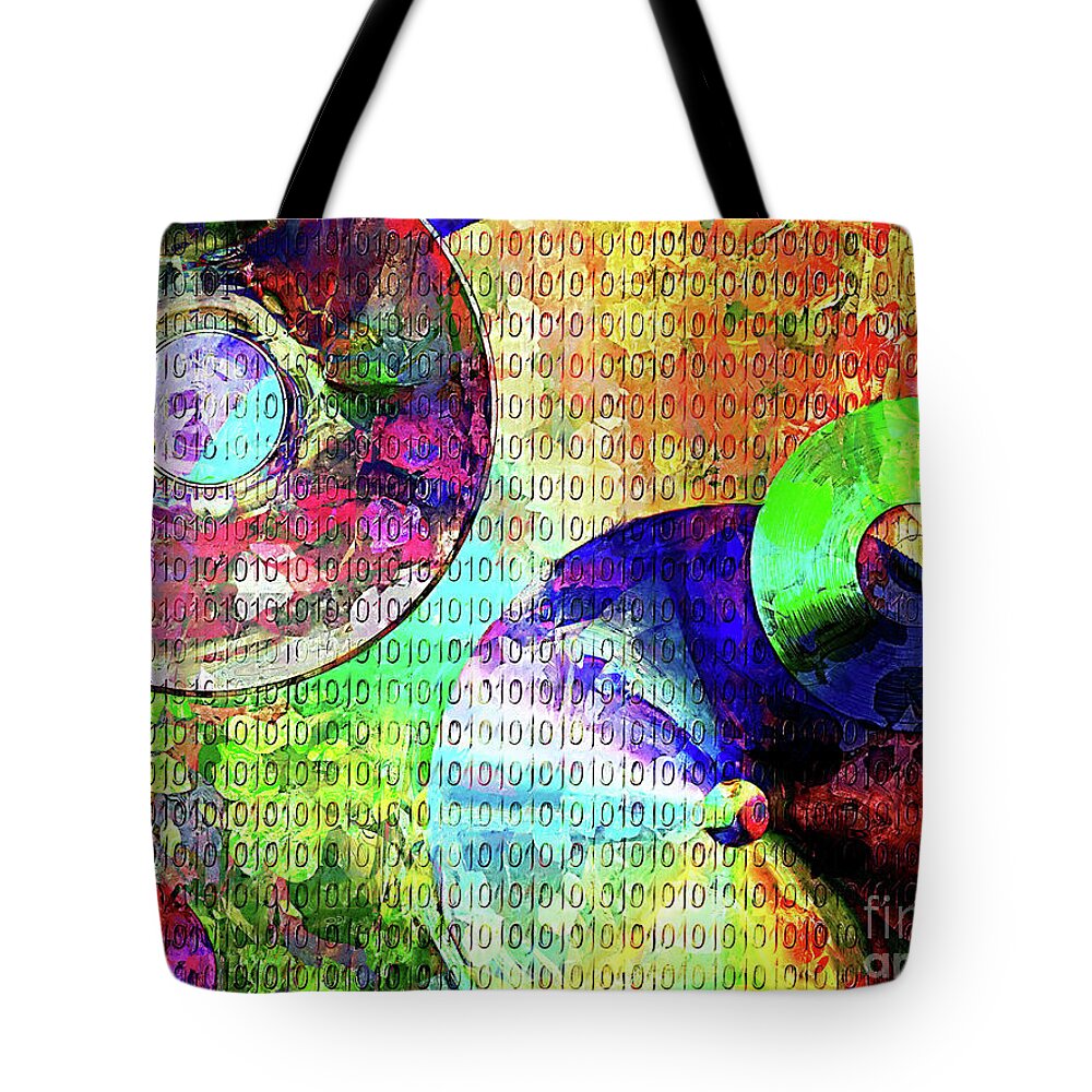 Binary Tote Bag featuring the digital art Binary Data Abstract by Phil Perkins