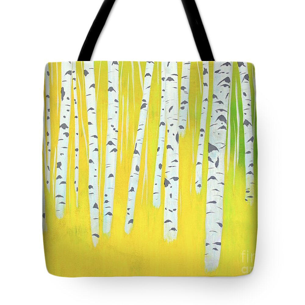 Birch Woods Tote Bag featuring the painting Birch Woods by Wonju Hulse
