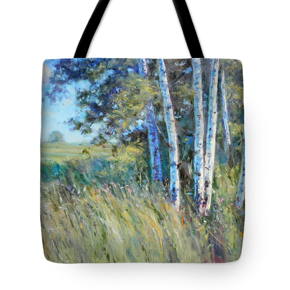 Landscape Tote Bag featuring the painting Birches by the Roadside by Michael Camp