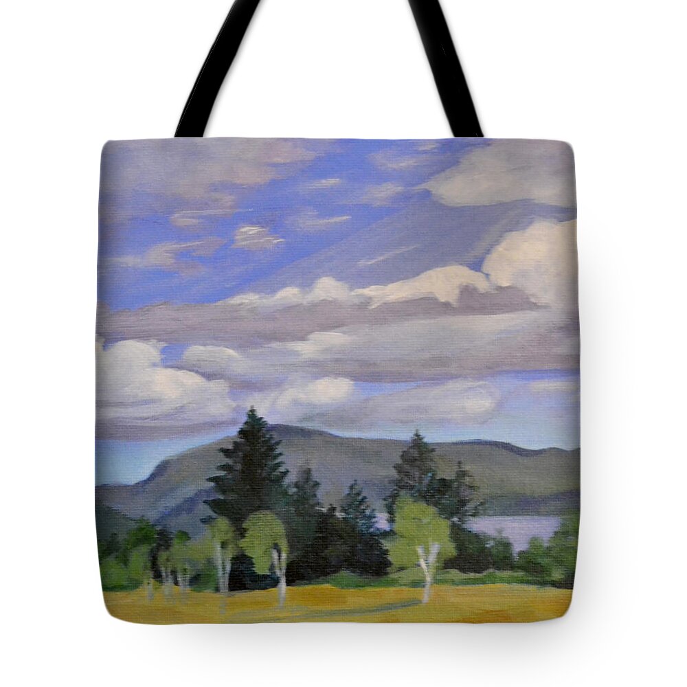 Clouds Tote Bag featuring the painting Birches in the Wind by Mary Chant