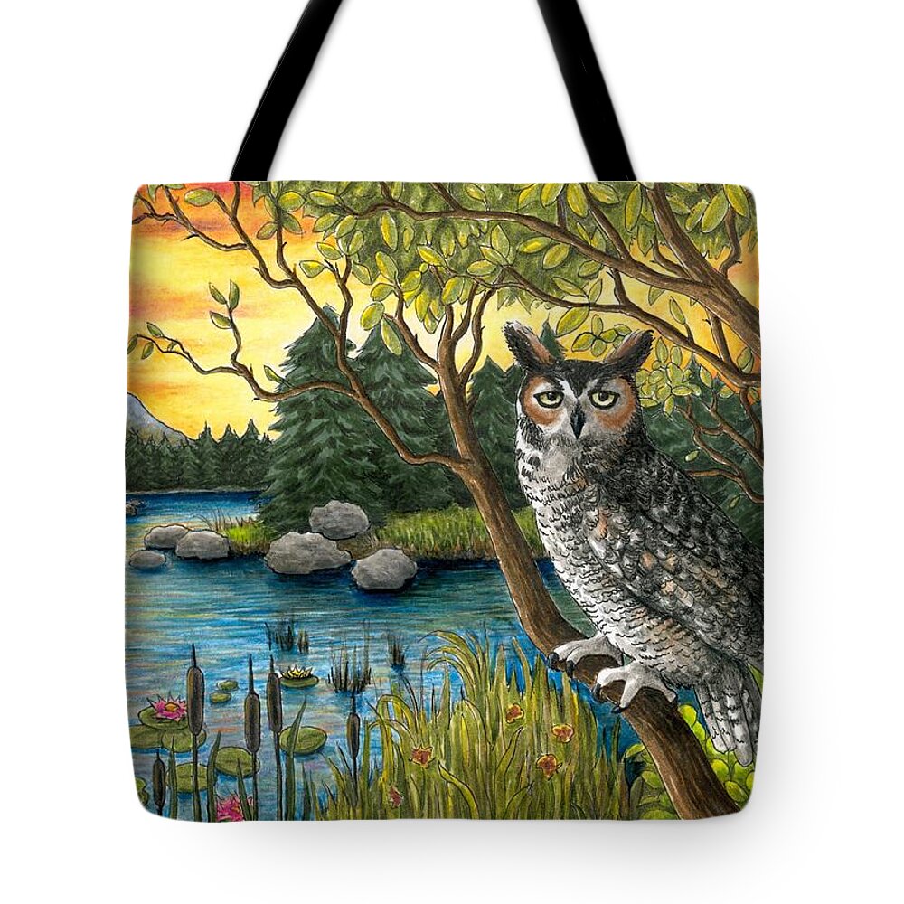 Bird Tote Bag featuring the painting Bird 68 Owl by Lucie Dumas