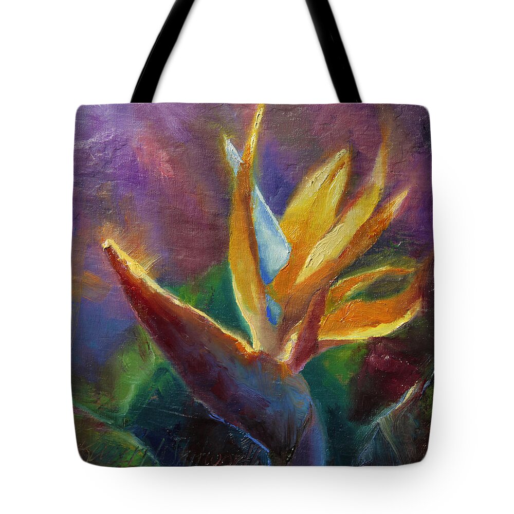 Tropical Flowers Tote Bag featuring the painting Bird of Paradise - Tropical Hawaiian Flowers by K Whitworth