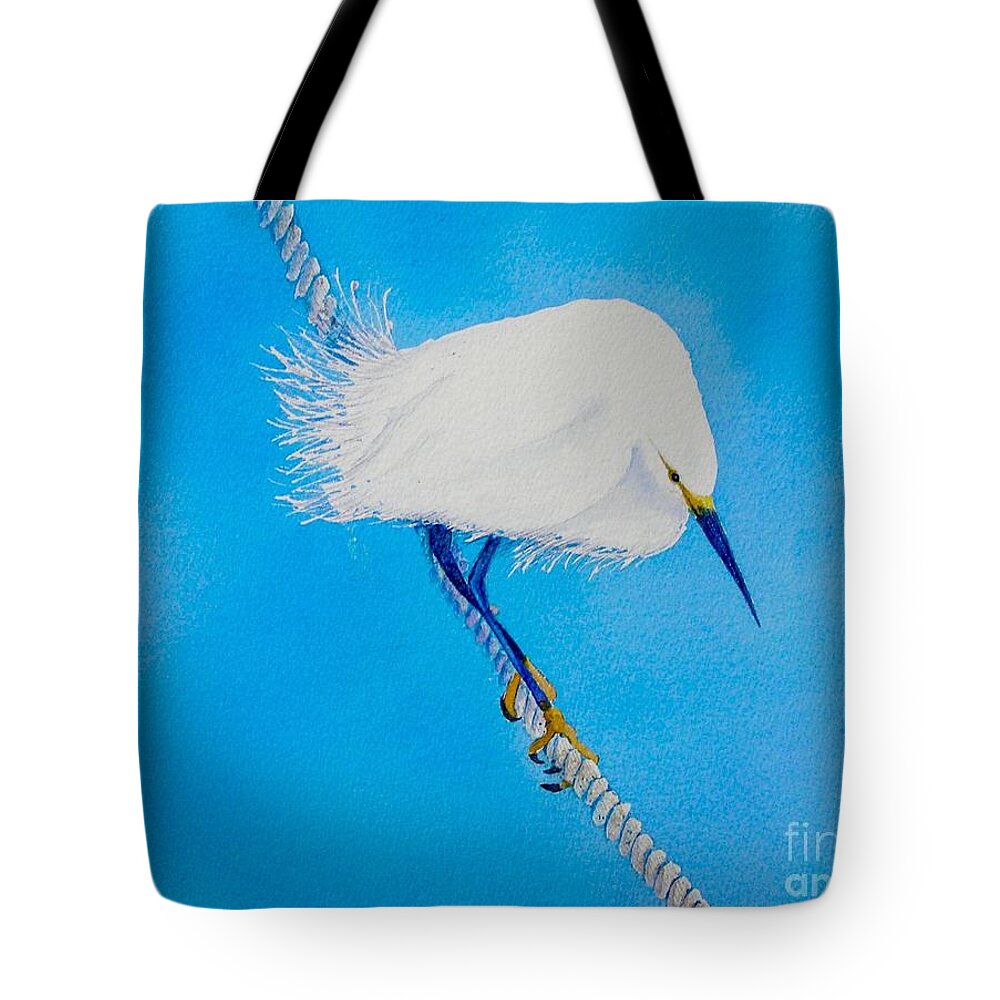 Blue Tote Bag featuring the painting Bird on a Wire by Midge Pippel