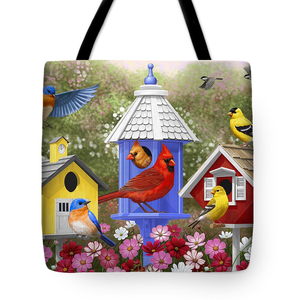 Wild Birds Tote Bag featuring the painting Bird Painting - Primary Colors by Crista Forest