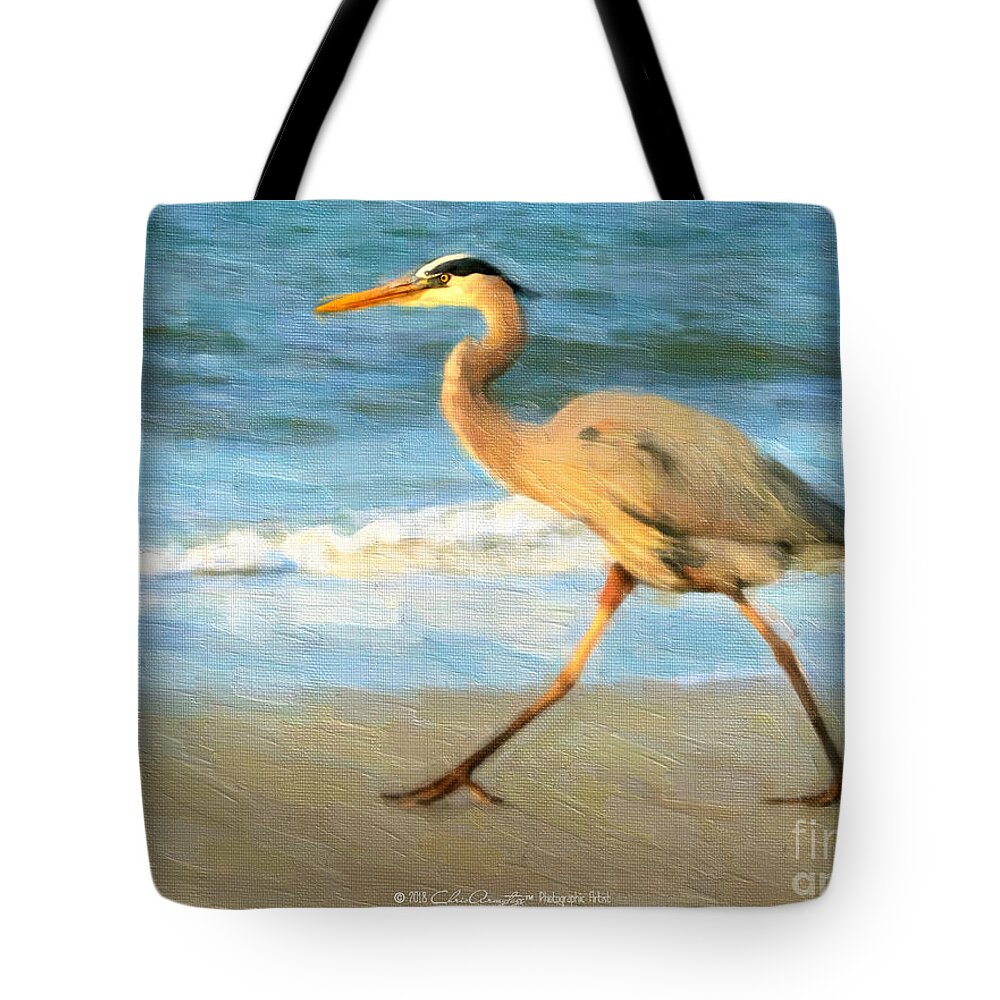 Blue Heron Tote Bag featuring the painting Bird with a Purpose by Chris Armytage