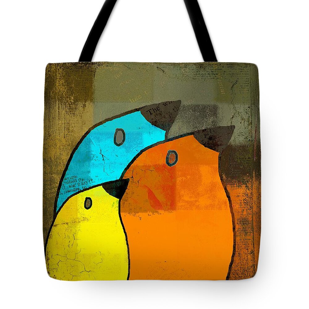 Orange Tote Bag featuring the digital art Birdies - c02tj1265c2 by Variance Collections