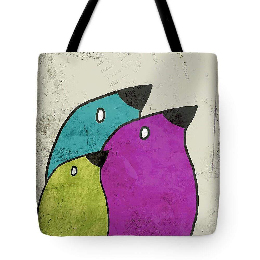 Birds Tote Bag featuring the digital art Birdies - v06c by Variance Collections