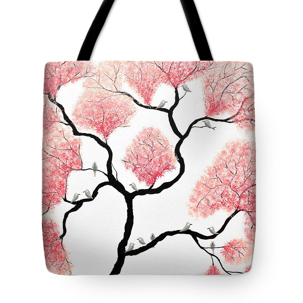 Floral Tote Bag featuring the painting Birds and flowers by Sumit Mehndiratta