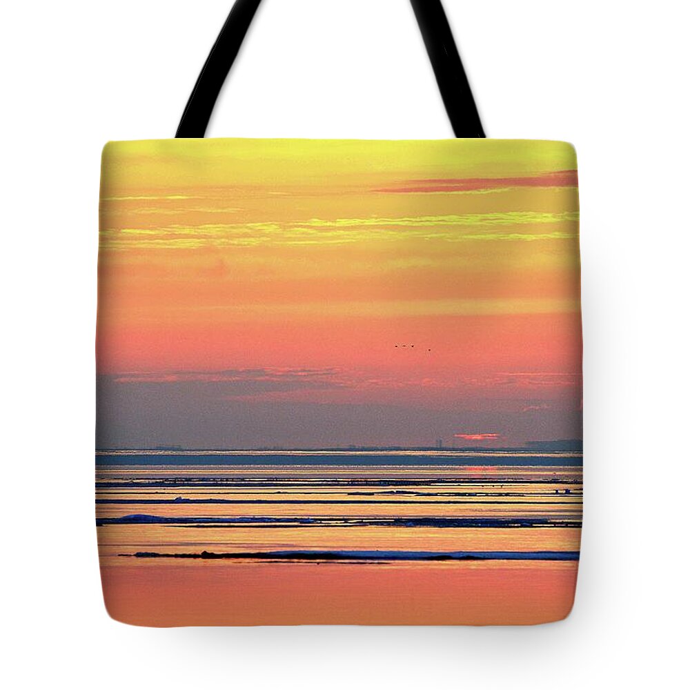 Abstract Tote Bag featuring the digital art Birds At Sunrise Three by Lyle Crump