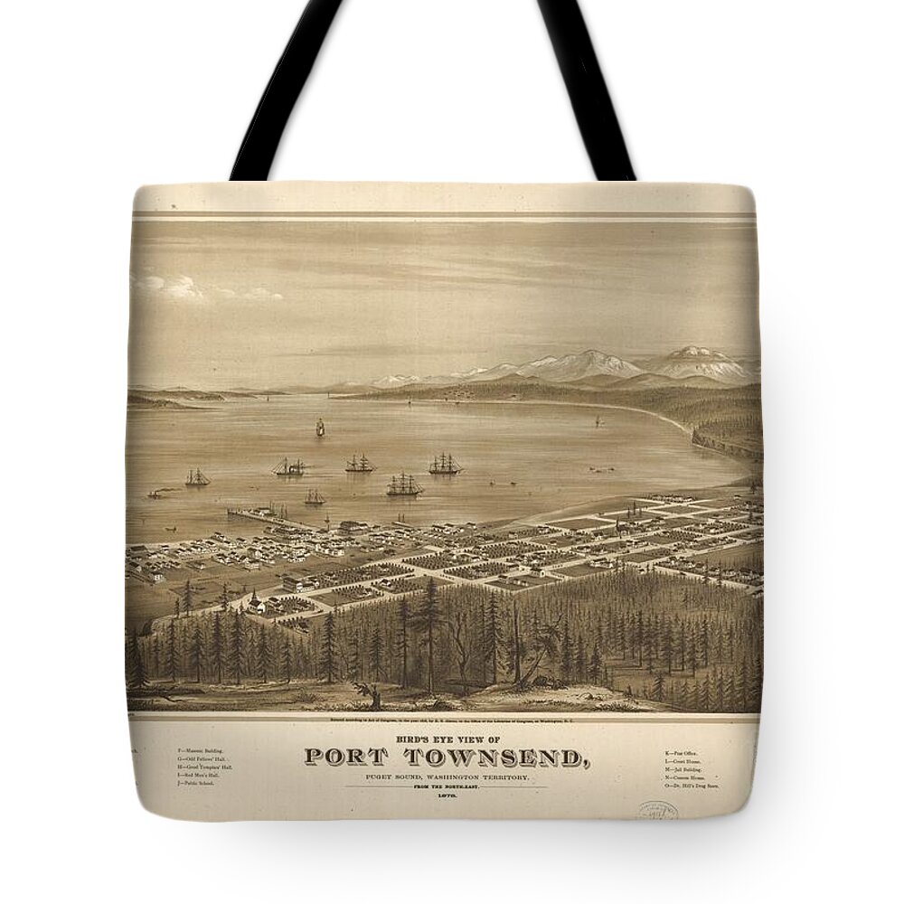 Bird's Eye View Of Port Townsend Tote Bag featuring the painting Bird's eye view of Port Townsend by MotionAge Designs