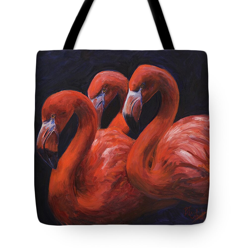 Flamingos Tote Bag featuring the painting Birds of a Feather by Billie Colson