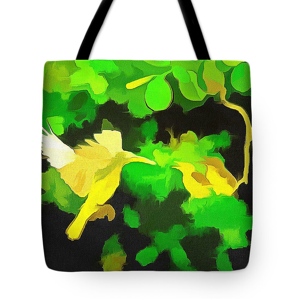 Birds Tote Bag featuring the digital art Birds of a feather by Humphrey Isselt