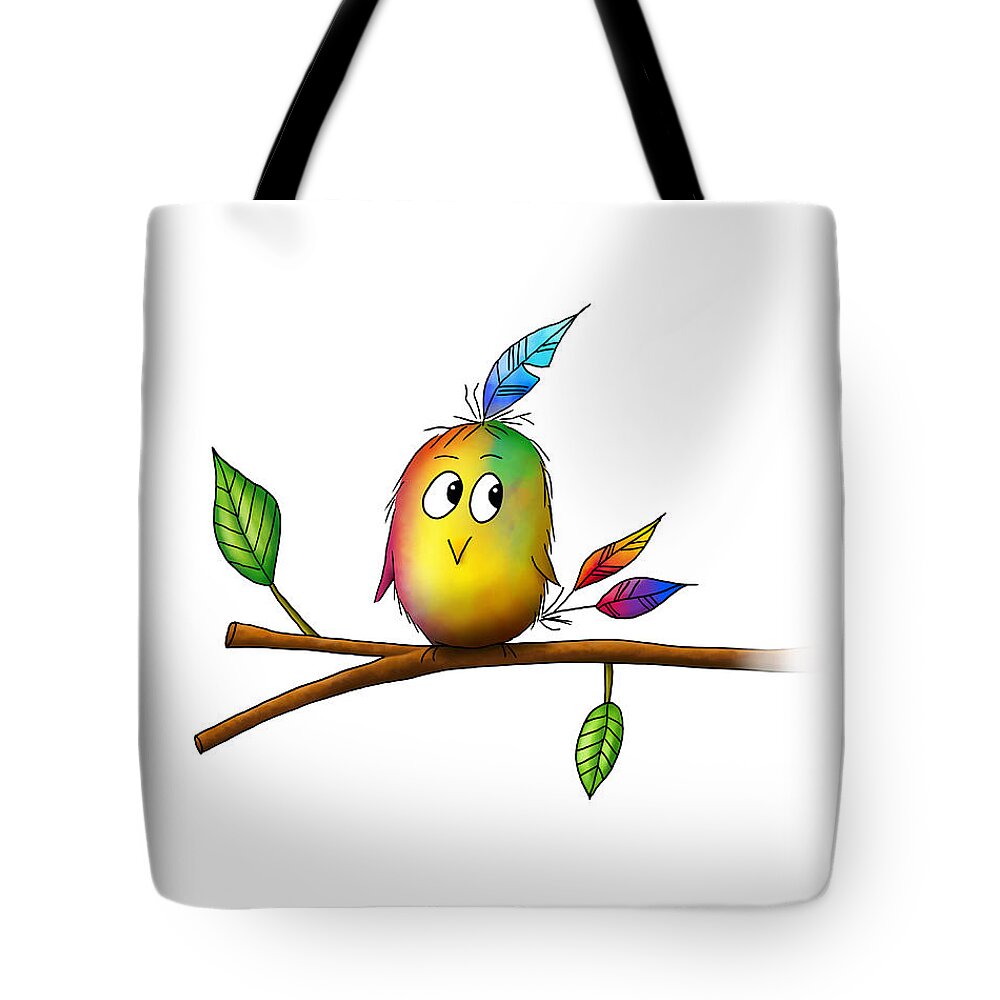 Bird Twig Colorful Rainbow Doodle Drawing Feathers Leaves Photoshop Tote Bag featuring the photograph Birdy by Janine Pauke