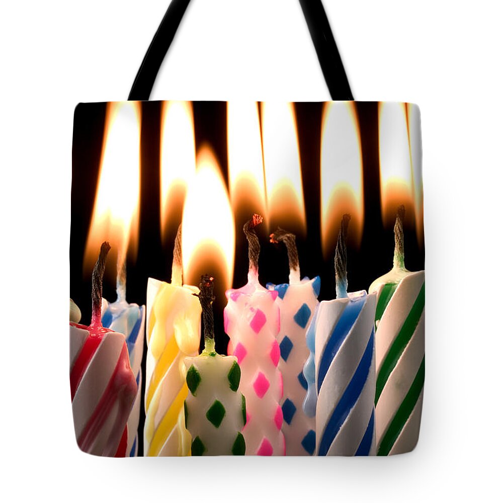 Flame Tote Bag featuring the photograph Birthday candles by Garry Gay