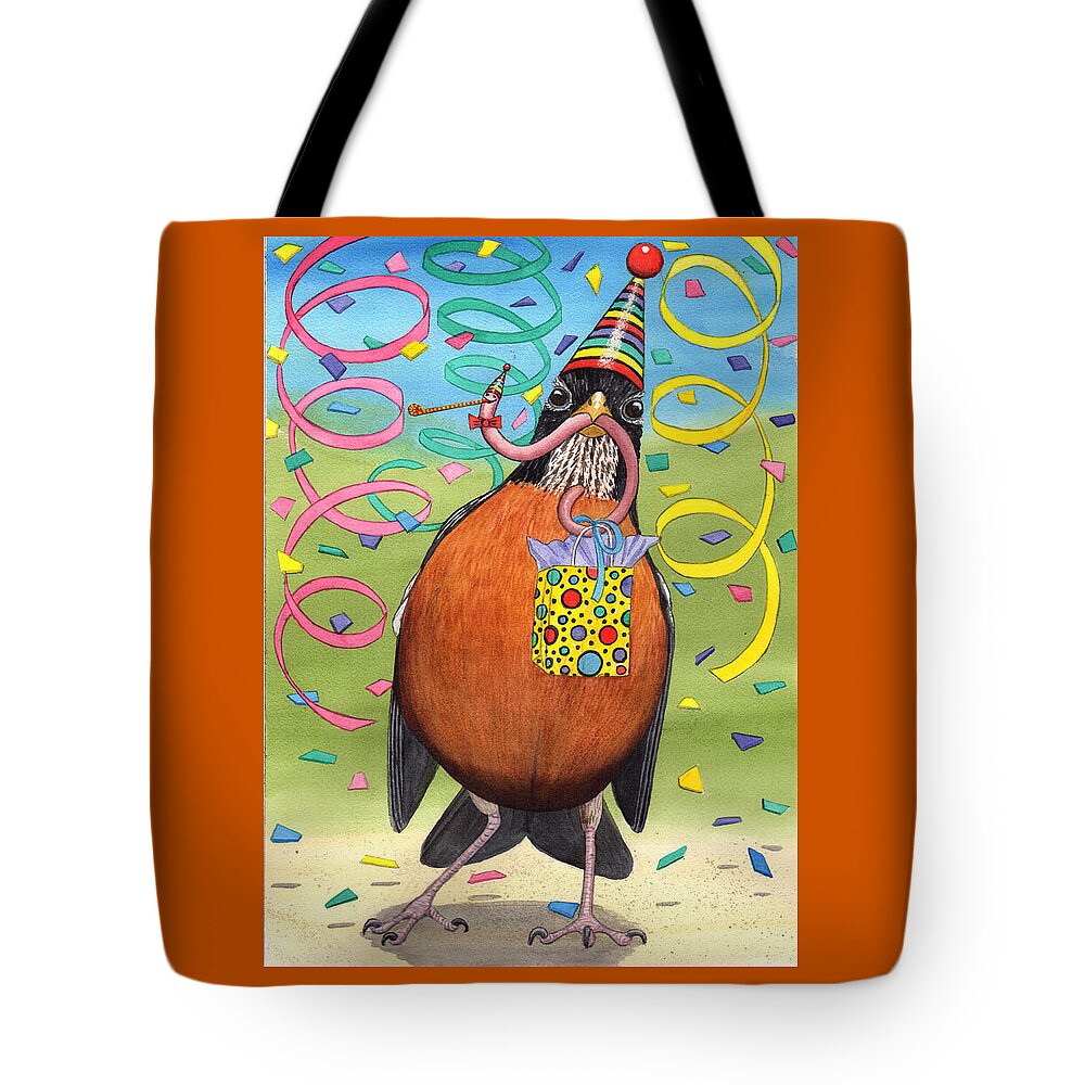 Robin Tote Bag featuring the painting Birthday Robin by Catherine G McElroy