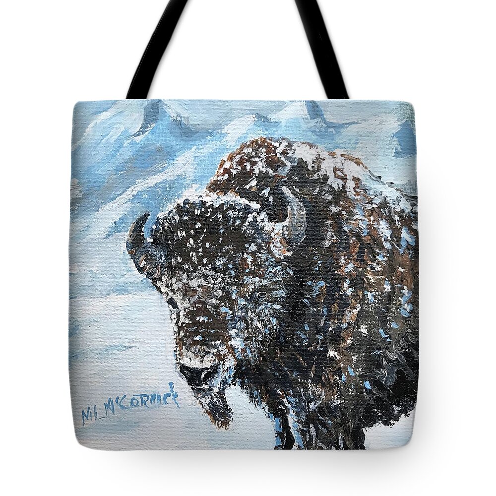 Bison Tote Bag featuring the painting Bison of the Tetons by ML McCormick