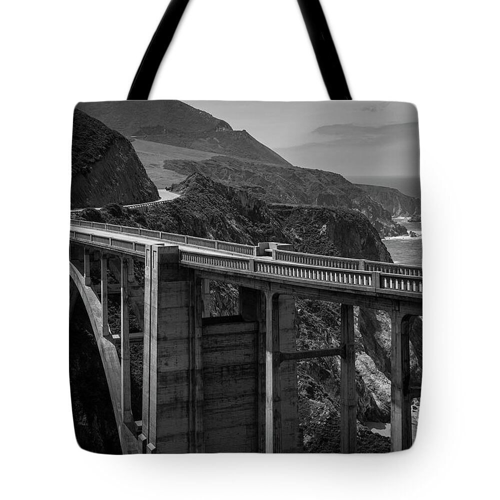 Pacific Tote Bag featuring the photograph Bixby Bridge Big Sur II BW by David Gordon