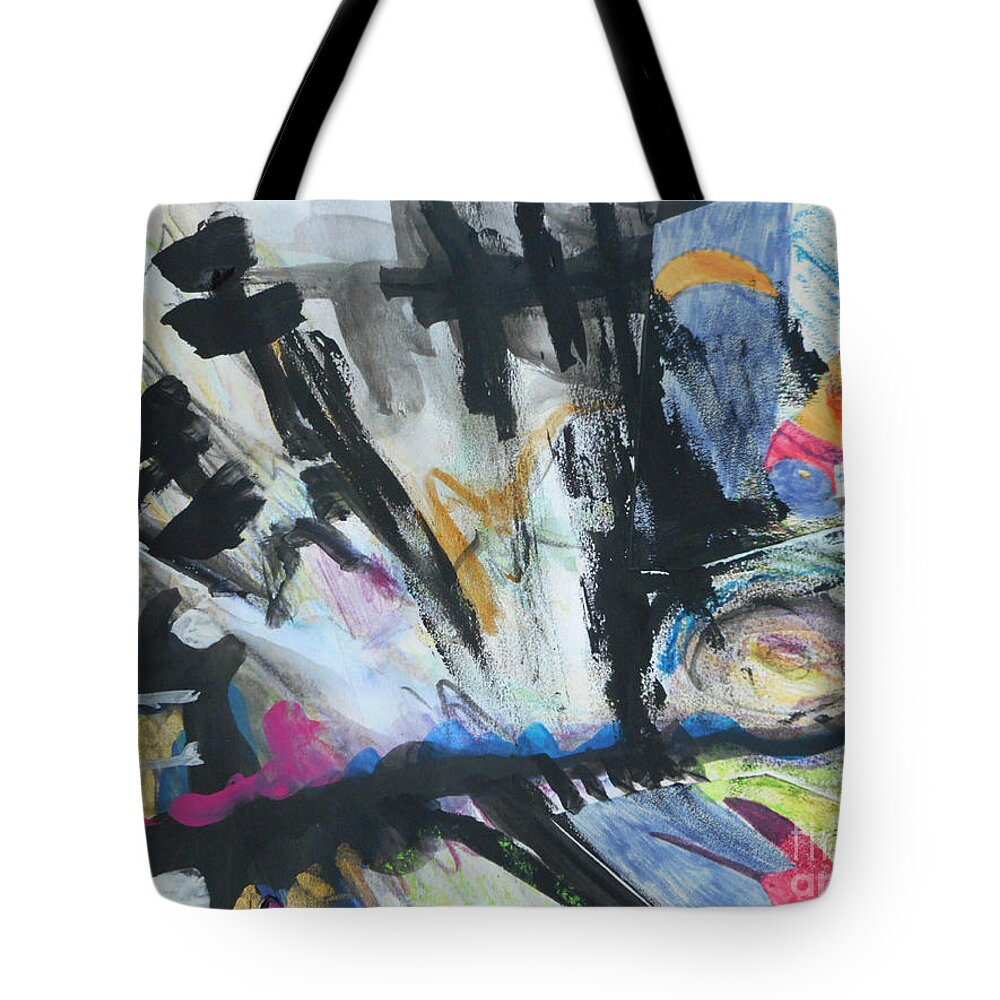 Katerina Stamatelos Art Tote Bag featuring the painting Black Abstract by Katerina Stamatelos