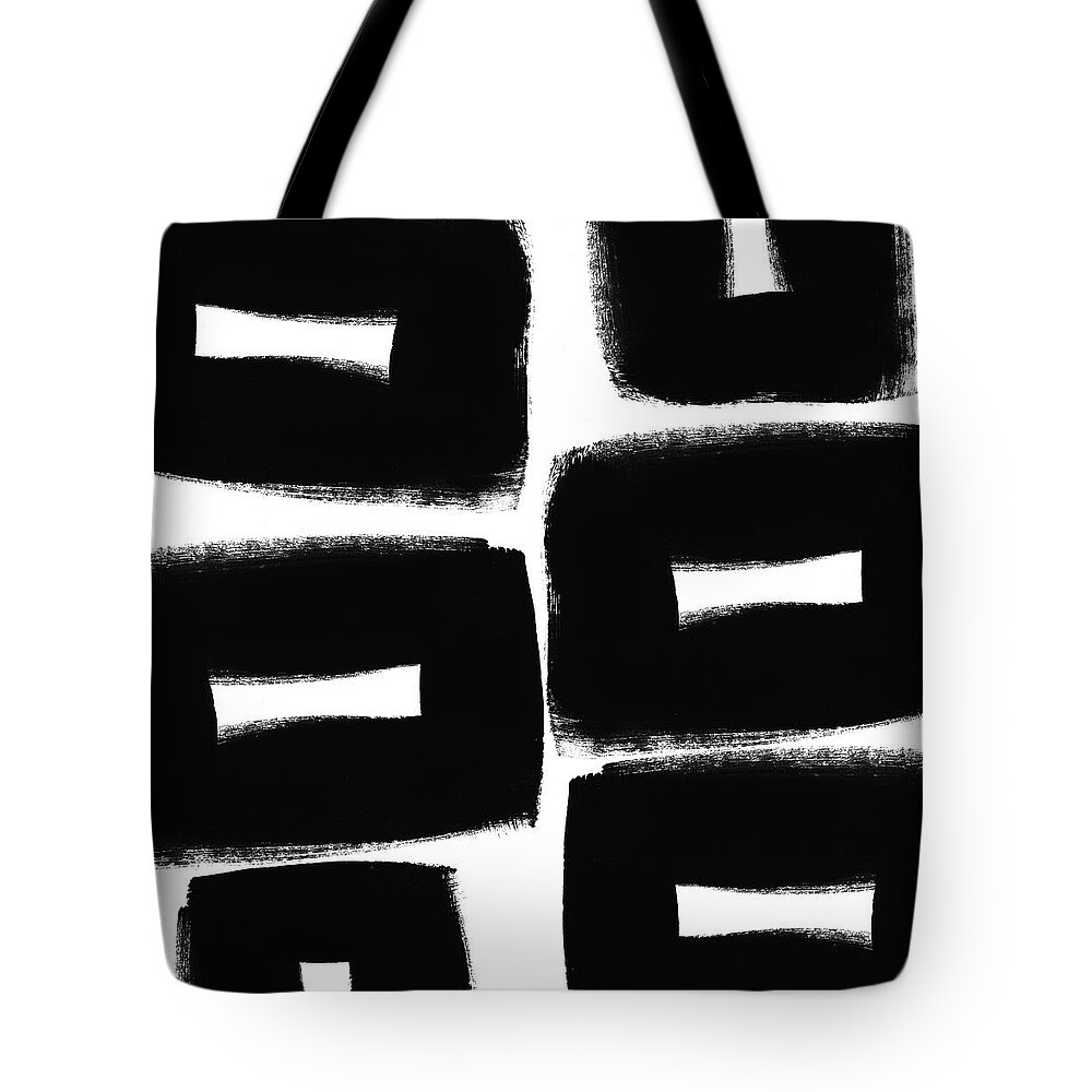 Black And White Abstract Painting Tote Bag featuring the painting Black and White Abstract- abstract painting by Linda Woods