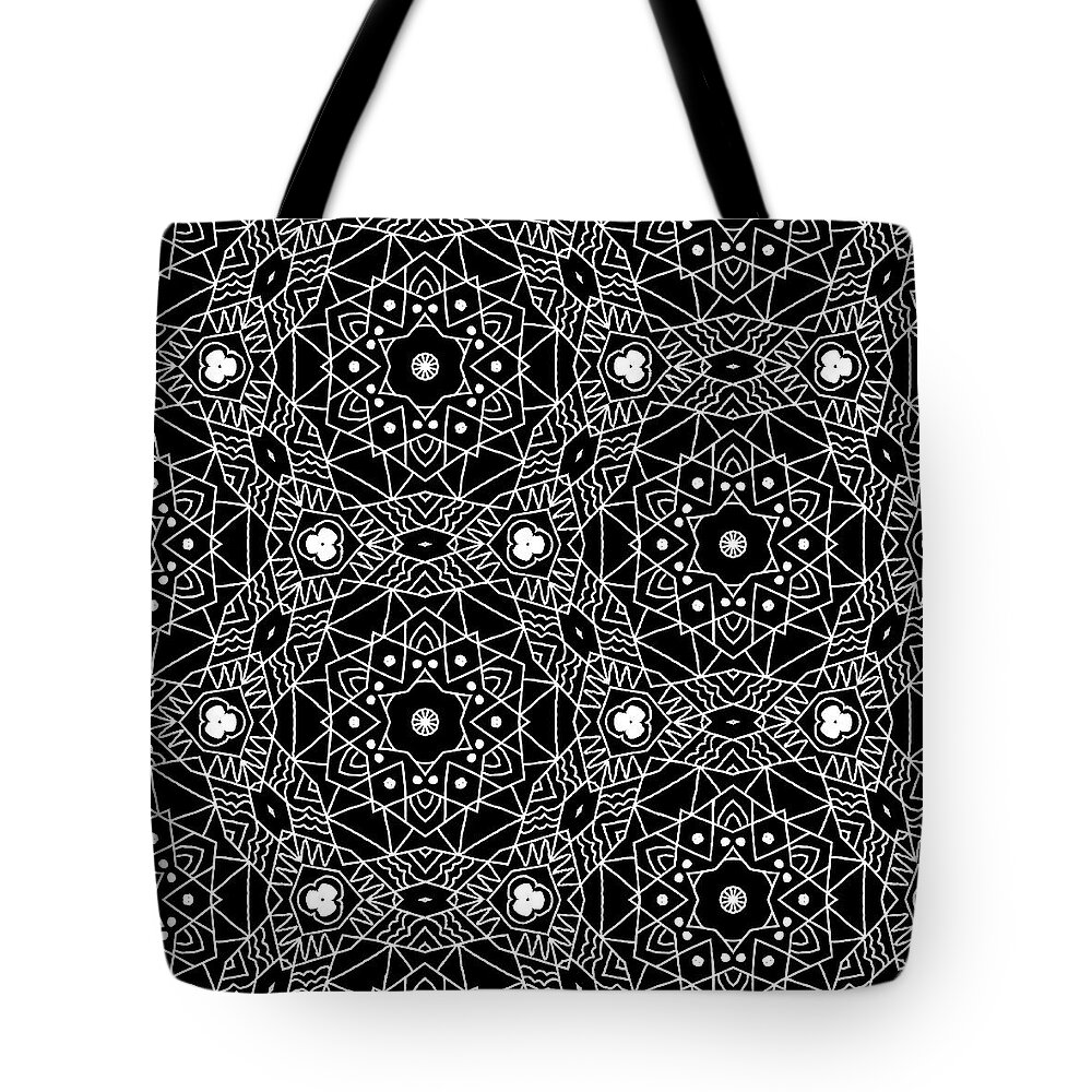 Black Tote Bag featuring the digital art Black and White Boho Pattern 3- Art by Linda Woods by Linda Woods