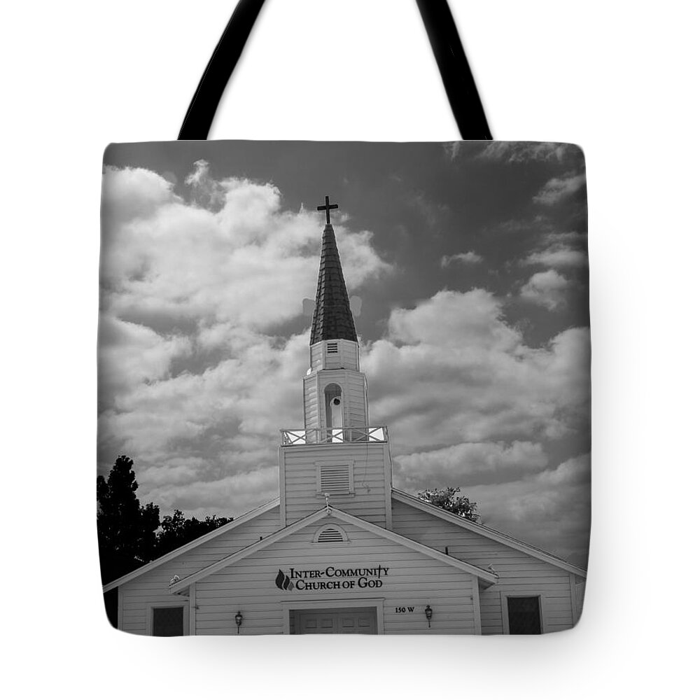 Church Tote Bag featuring the photograph Black and White Church by Robert Hebert