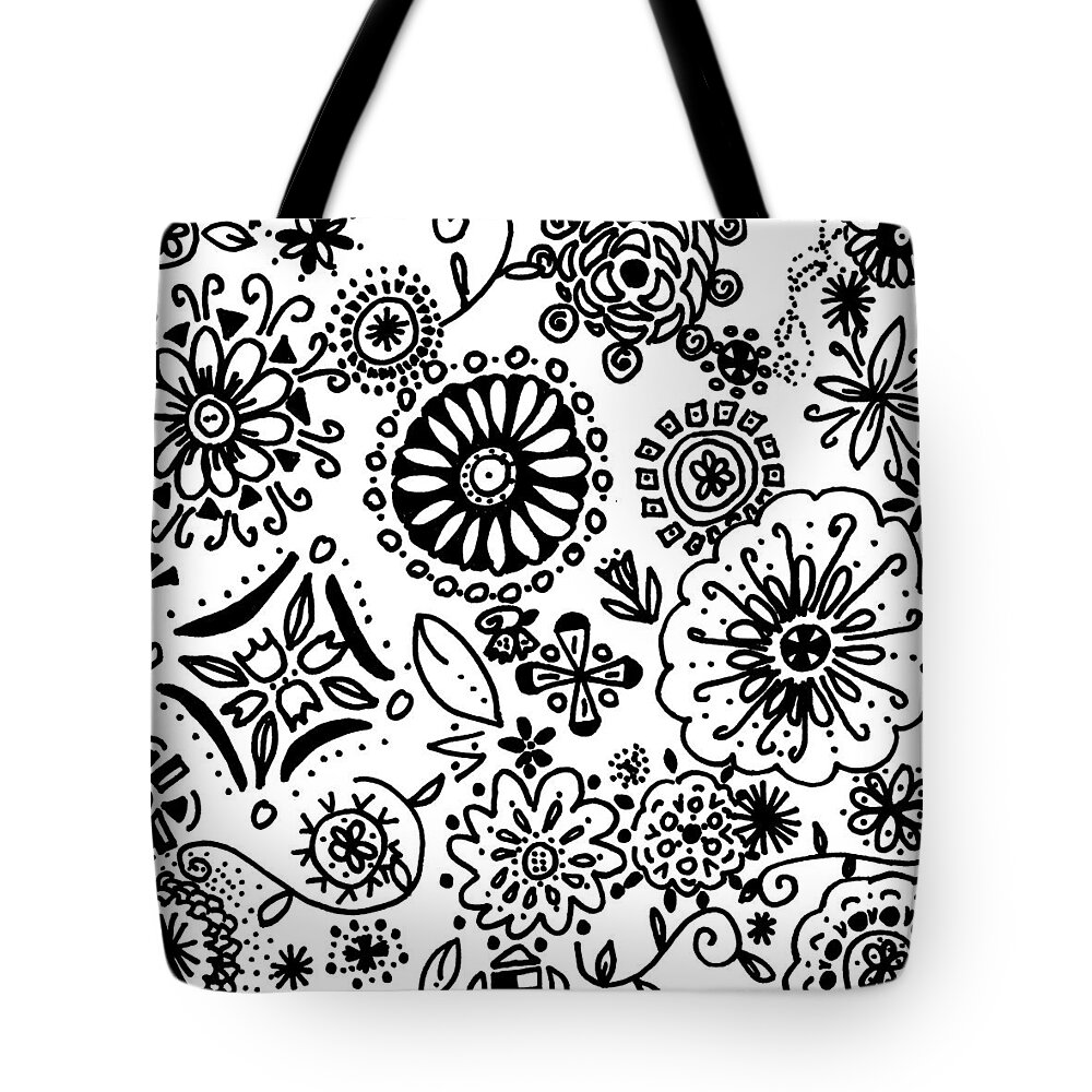 Black And White Floral Doodle Tote Bag for Sale by Lynn-Marie Gildersleeve