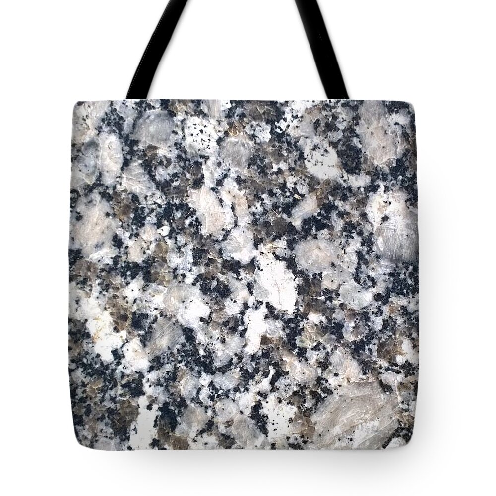 Black Tote Bag featuring the photograph Black and White Polished Granite Abstract by Delynn Addams