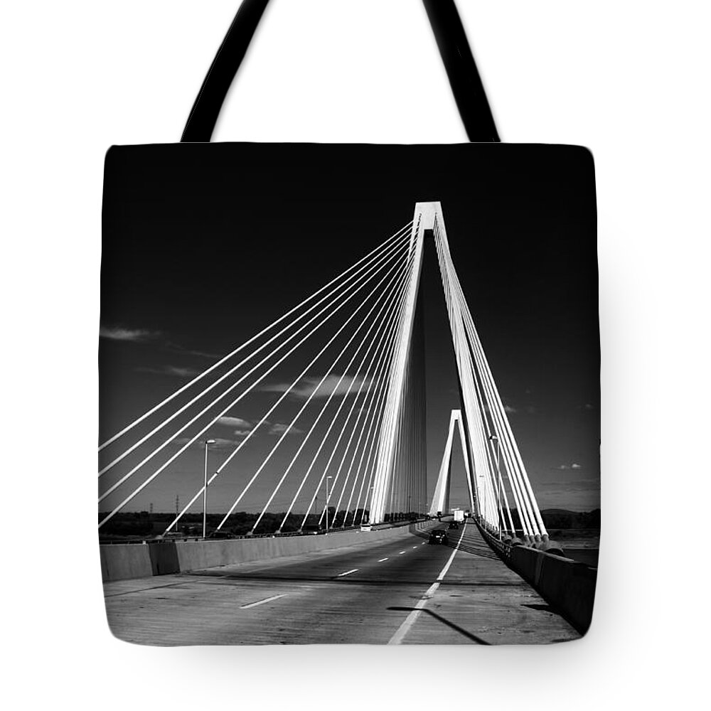 Stan Musial Veterans Memorial Bridge Tote Bag featuring the photograph Black and White of the Stan Musial Bridge by Buck Buchanan