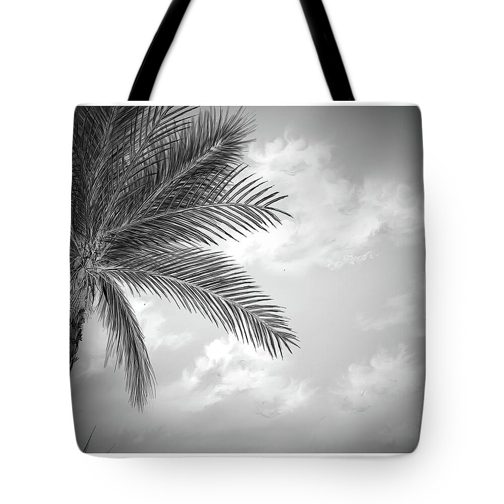 Cloud Tote Bag featuring the digital art Black and white palm by Darren Cannell