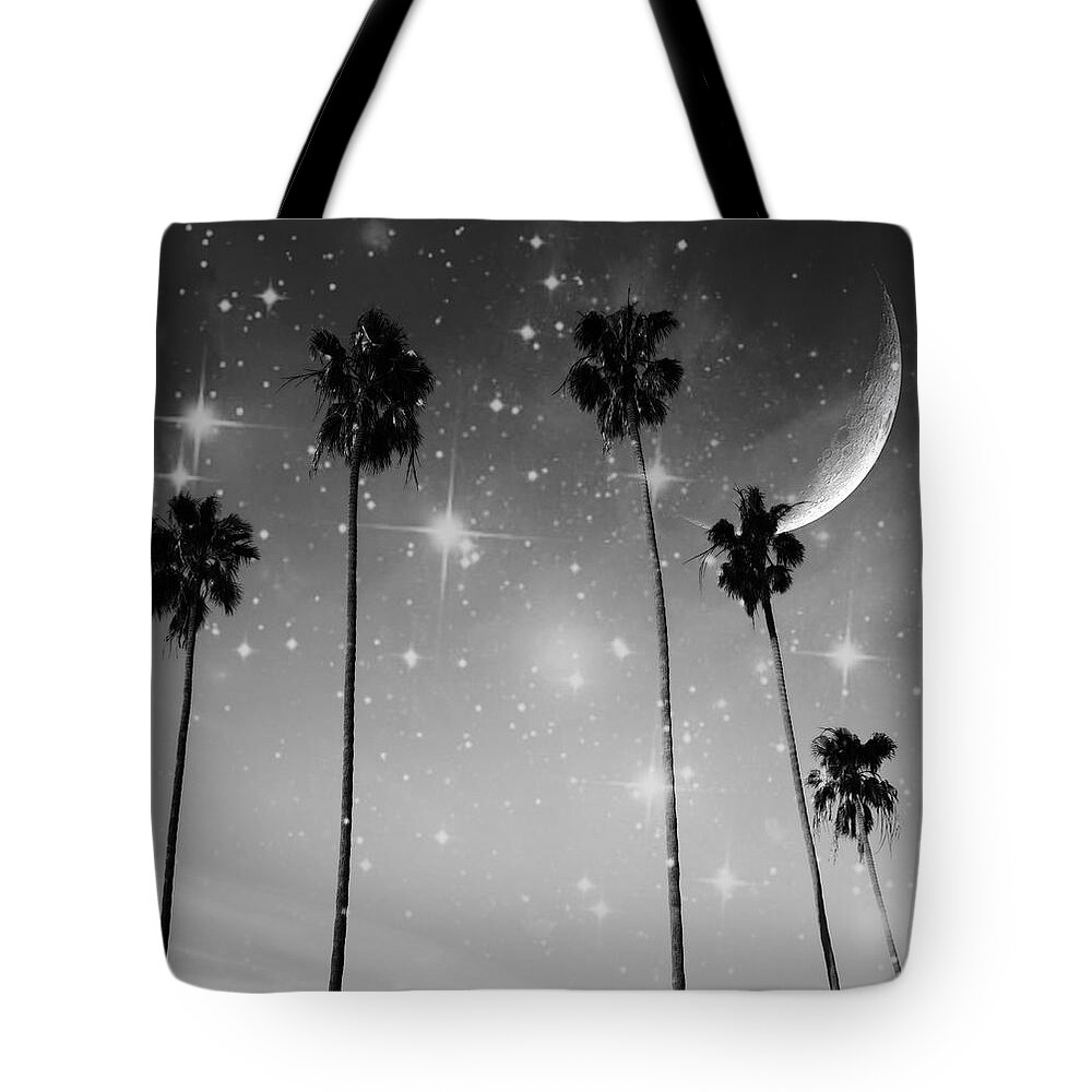 Black And White Starry Night Tote Bag featuring the photograph Black and White Starry Night by Marianna Mills
