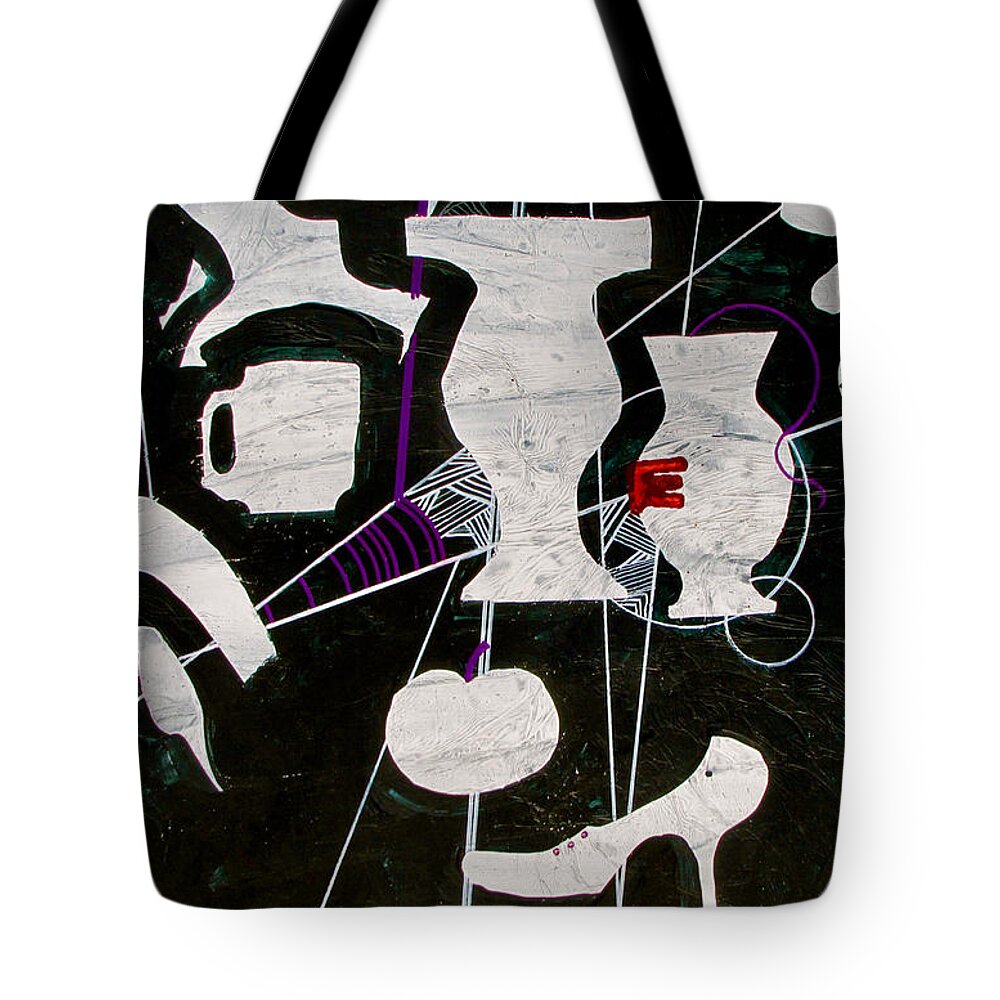 Abstract Tote Bag featuring the painting Black and White World by Carole Johnson