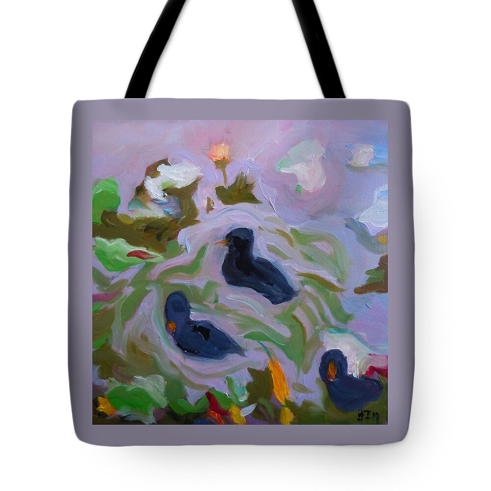 Ducks Tote Bag featuring the painting Black Baby Ducks by Francine Frank