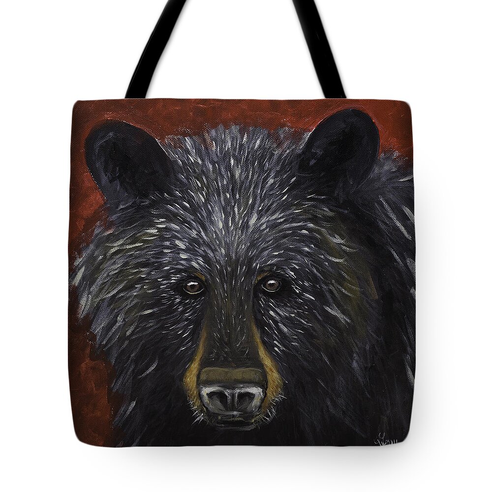 Black Bear Painting Tote Bag featuring the painting Black Bear Portrait Original Acylic Painting by Gray Artus