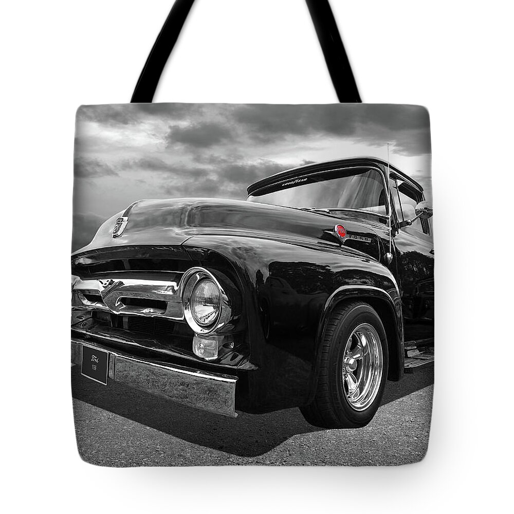 Ford F100 Tote Bag featuring the photograph Black Beauty - 1956 Ford F100 by Gill Billington