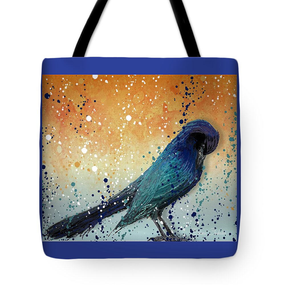 Black Bird Tote Bag featuring the painting Black Bird Paint Splatter by Barbara Chichester