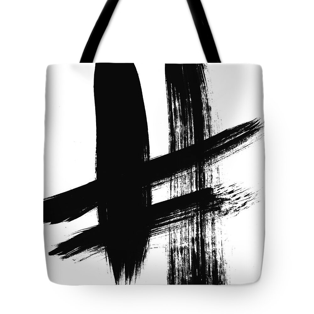 Abstract Tote Bag featuring the painting Black Brushstrokes 1-Art by Linda Woods by Linda Woods