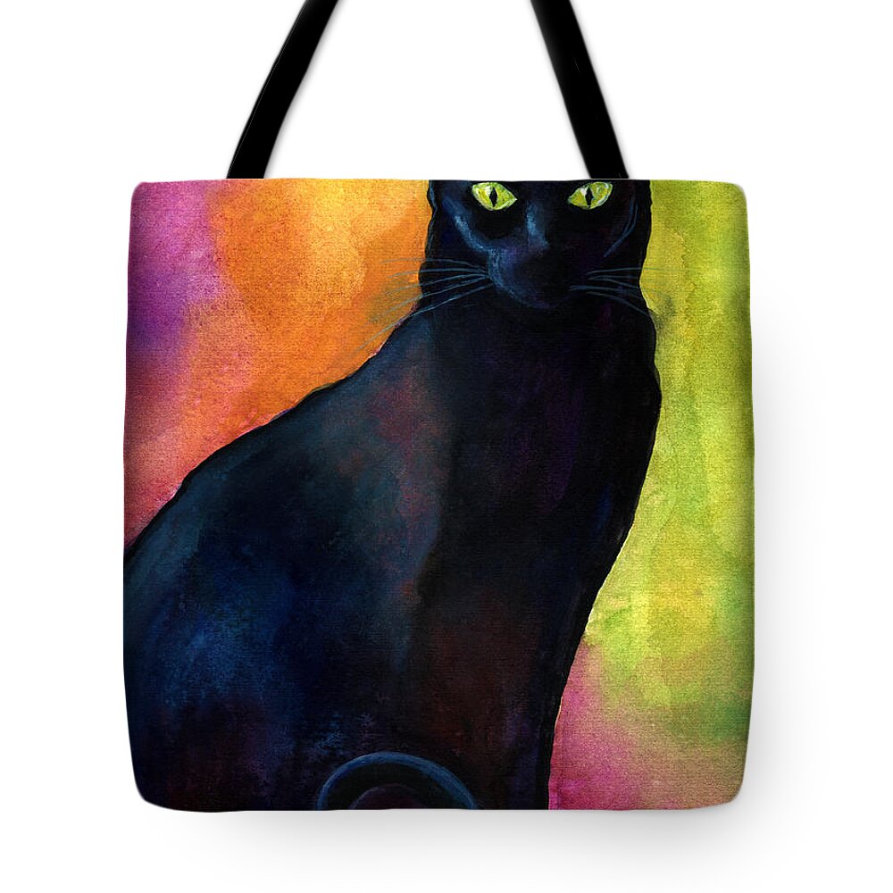 Black Cat Tote Bag featuring the painting Black cat 9 watercolor painting by Svetlana Novikova