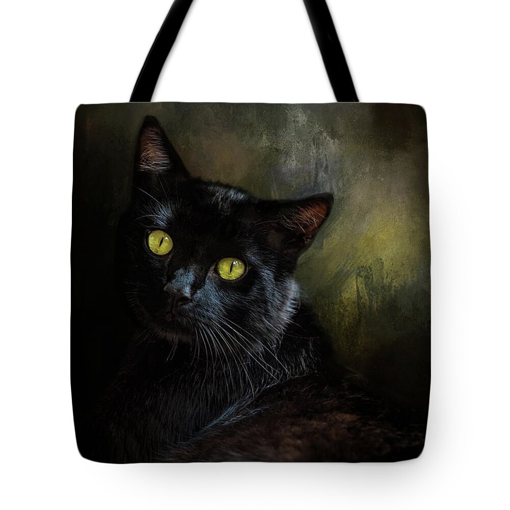 Black Cat Tote Bag featuring the photograph Black Cat Portrait by Eleanor Abramson