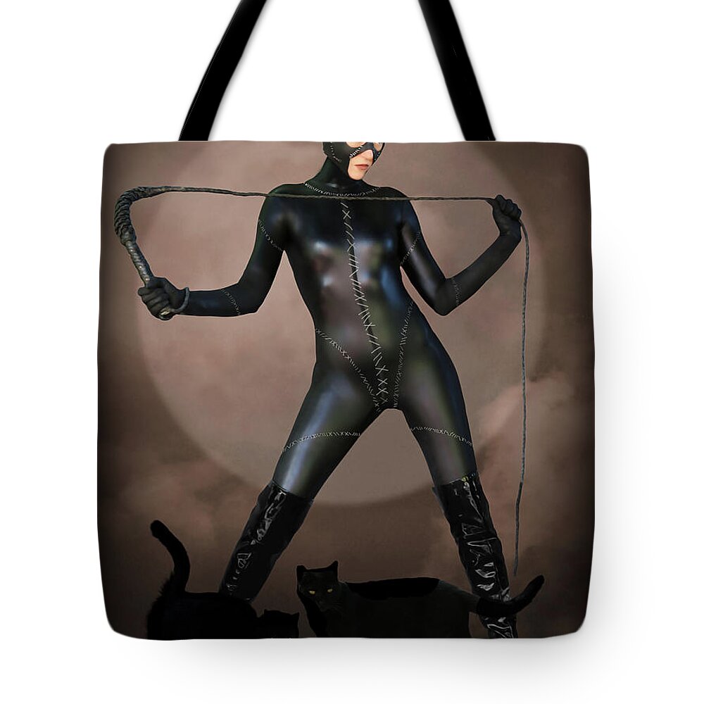 Cat Woman Tote Bag featuring the photograph Black Cats In The Moonlight by Jon Volden